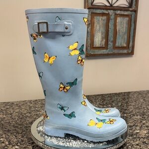 Chooka Light Blue Boots with Butterfly Design